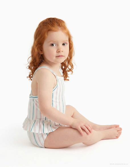 Maillot de bain à rayures ethniques et volants b&s Blanc 2 - vertbaudet enfant 
