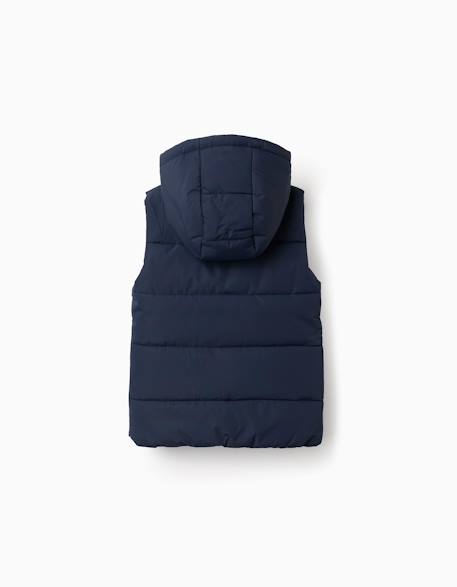 Doudoune sans manches à capuche avec fermeture éclair Bleu foncé+Jaune 2 - vertbaudet enfant 