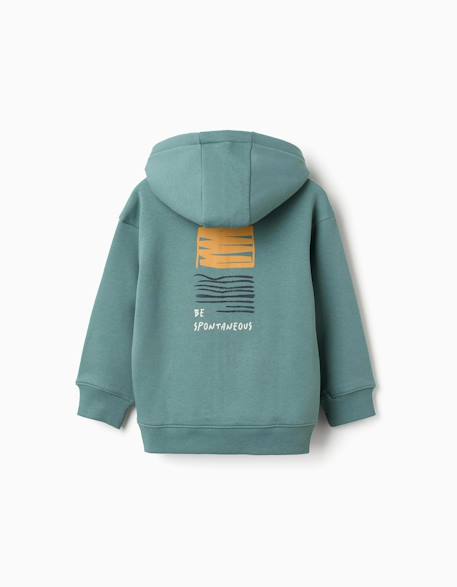 Sweat zippé en coton peigné à capuche avec imprimé be spontaneous Vert clair 2 - vertbaudet enfant 