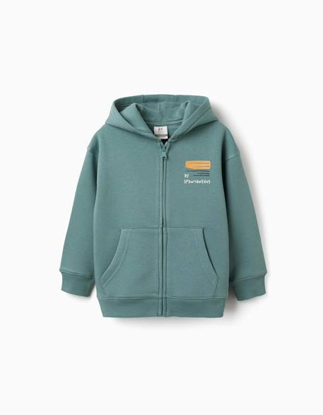 Garçon-Pull, gilet, sweat-Sweat-Sweat zippé en coton peigné à capuche avec imprimé be spontaneous