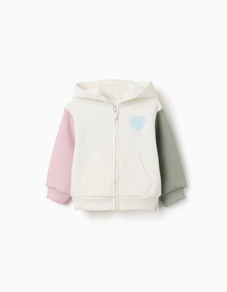 Bébé-Pull, gilet, sweat-Sweat-Sweat zippé en coton peigné à capuche avec imprimés cœurs