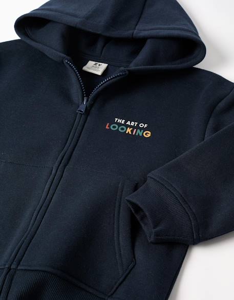 Sweat zippé à capuche en coton peigné avec imprimé art of looking Bleu foncé 3 - vertbaudet enfant 