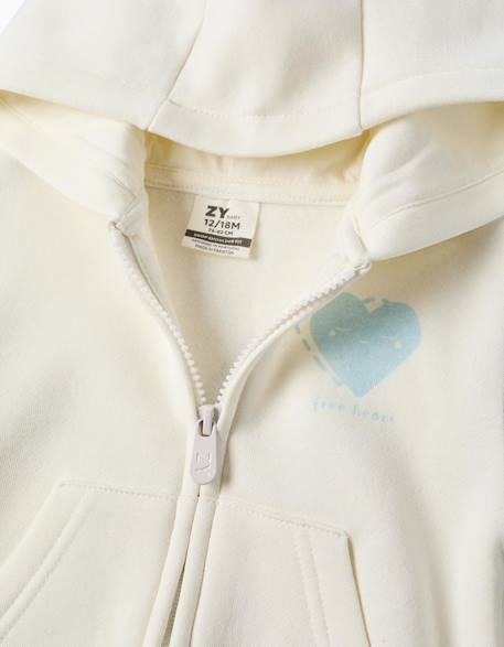 Sweat zippé en coton peigné à capuche avec imprimés cœurs Blanc 3 - vertbaudet enfant 