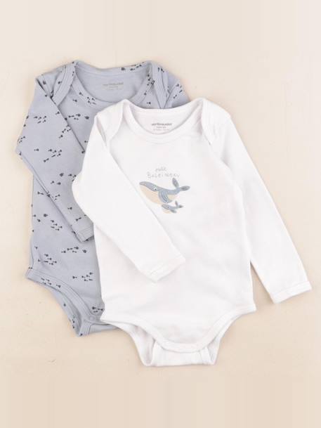Lot de 2 bodies en coton - 12 mois Blanc, bleu 1 - vertbaudet enfant 