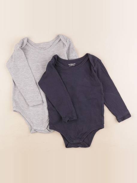 Lot de 2 bodies en coton - 24 mois Bleu, gris 1 - vertbaudet enfant 