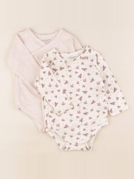 Lot de 2 bodies en coton - 9 mois Beige, rose 1 - vertbaudet enfant 