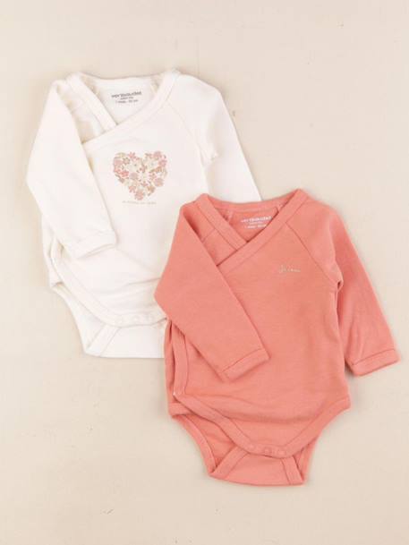 Lot de 2 bodies en coton - 1 mois Beige, orange 1 - vertbaudet enfant 