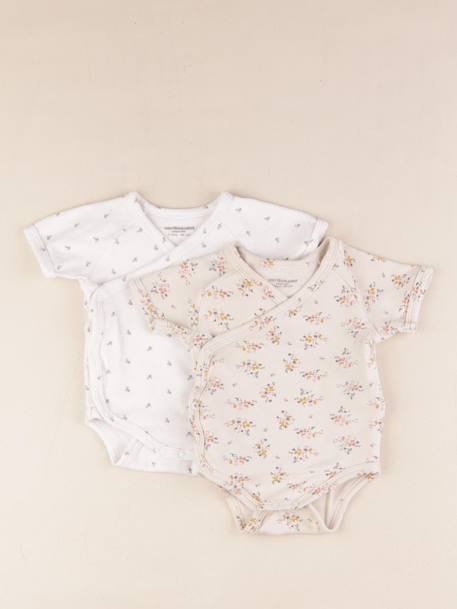 Lot de 2 bodies en coton - 3 mois Beige, blanc 1 - vertbaudet enfant 