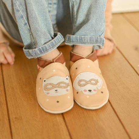 Chaussons bébé cuir souple côme et claire au bal masqué Rose 3 - vertbaudet enfant 