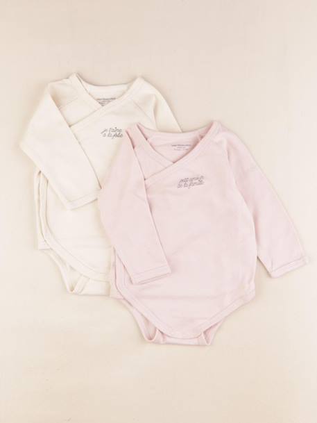 Lot de 2 bodies en coton - 9 mois Beige, rose 1 - vertbaudet enfant 