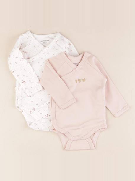 Lot de 2 bodies en coton - 3 mois Blanc, rose 1 - vertbaudet enfant 