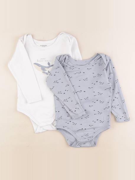 Lot de 2 bodies en coton - 24 mois Blanc, bleu 1 - vertbaudet enfant 