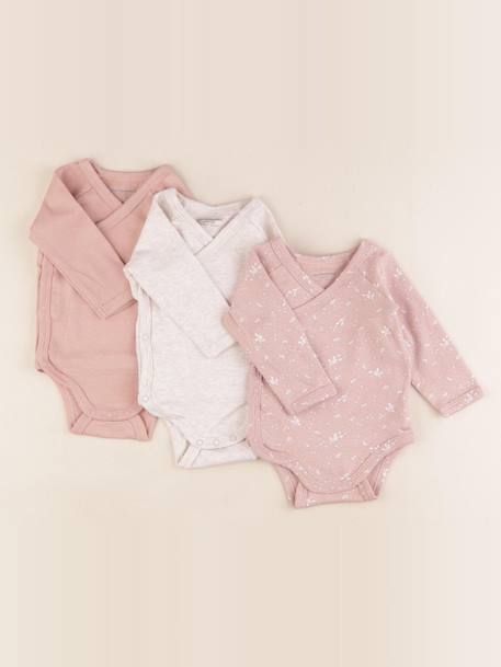 Lot de 3 bodies en coton - 3 mois Beige, rose 1 - vertbaudet enfant 