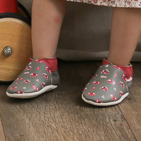 Chaussons bébé cuir souple honoré les camions de pompiers Gris 3 - vertbaudet enfant 