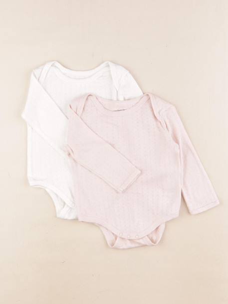 Lot de 2 bodies en coton - 9 mois Blanc, rose 1 - vertbaudet enfant 