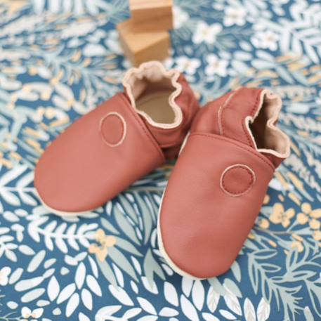 Chaussons bébé cuir souple uni Rose 3 - vertbaudet enfant 
