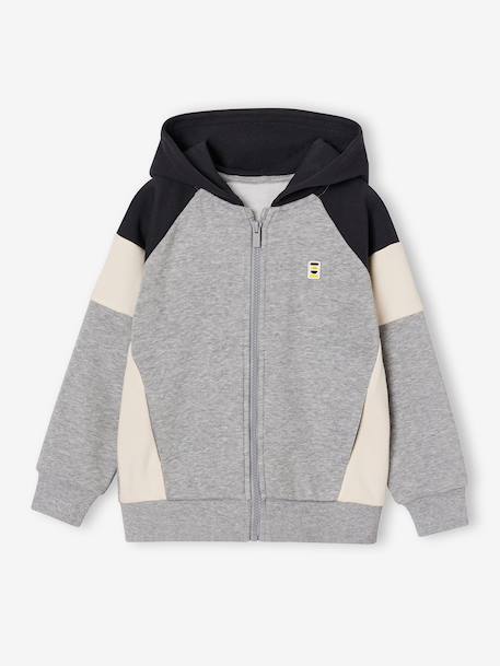 Sweat zippé garçon capuche coloblock bleu moyen+bordeaux+gris chiné+ocre+vert 9 - vertbaudet enfant 