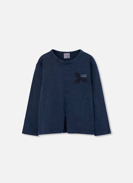 T-shirt fille en maille broderie fleurs Bleu 1 - vertbaudet enfant 