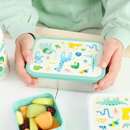 Lunch box en acier inoxydable jungle Blanc, vert, bleu 6 - vertbaudet enfant 
