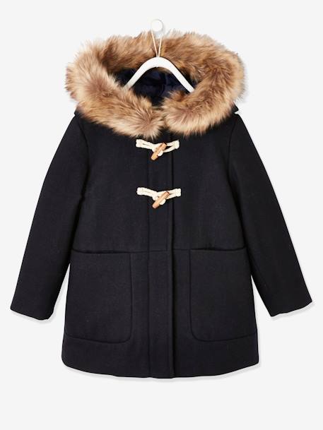 Les matières-Fille-Manteau, veste-Manteau, parka, blouson-Duffle-coat à capuche en drap de laine fille fermeture par brandebourgs