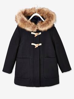 Fille-Duffle-coat à capuche fille en drap de laine fermeture par brandebourgs
