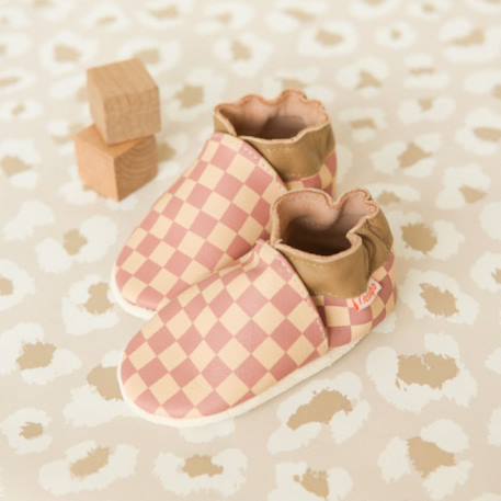 Chaussons bébé cuir souple damier Rose 3 - vertbaudet enfant 