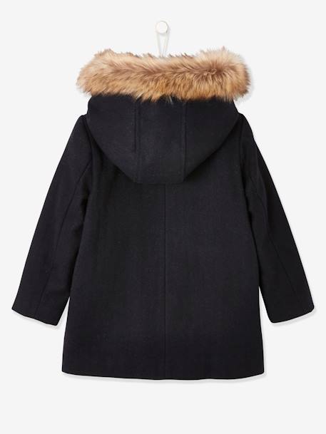 Duffle-coat à capuche fille en drap de laine fermeture par brandebourgs brique+encre 6 - vertbaudet enfant 