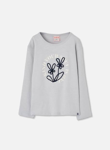 T-shirt fille en maille avec fleurs brodées Gris 2 - vertbaudet enfant 
