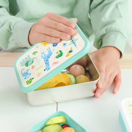 Lunch box en acier inoxydable jungle Blanc, vert, bleu 3 - vertbaudet enfant 