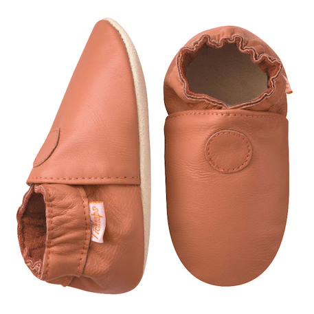 Chaussons bébé cuir souple uni Marron 2 - vertbaudet enfant 