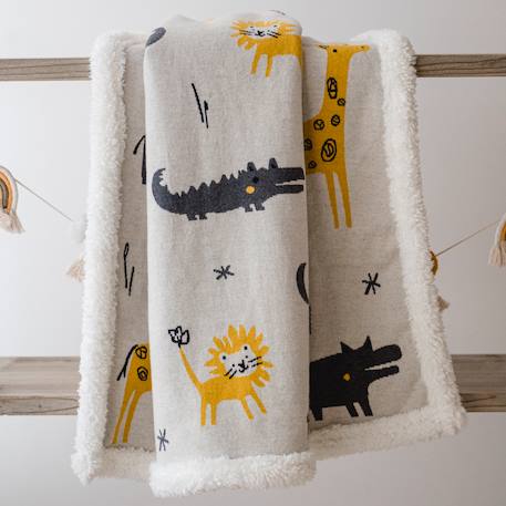 Couverture zoo en tricot et polaire (80 x 100 cm) Beige, jaune, gris 6 - vertbaudet enfant 
