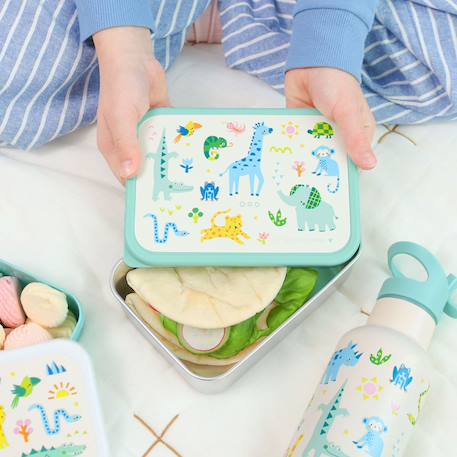 Lunch box en acier inoxydable jungle Blanc, vert, bleu 4 - vertbaudet enfant 