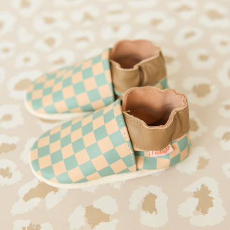 Chaussons bébé cuir souple damier Bleu 3 - vertbaudet enfant 