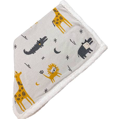 Couverture zoo en tricot et polaire (80 x 100 cm) Beige, jaune, gris 4 - vertbaudet enfant 