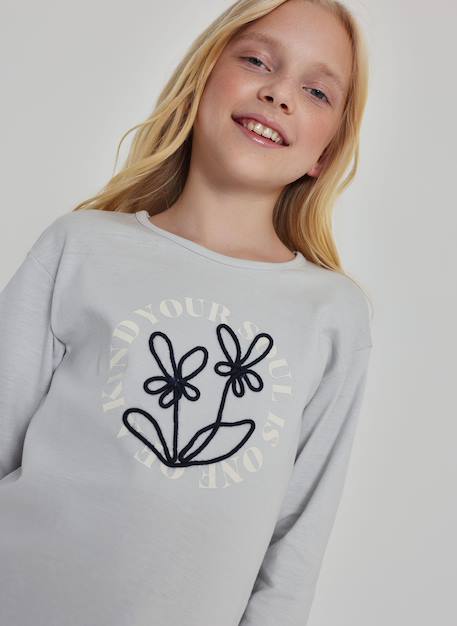 Fille-T-shirt fille en maille avec fleurs brodées