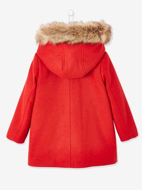 Duffle-coat à capuche fille en drap de laine fermeture par brandebourgs encre+rouge 6 - vertbaudet enfant 