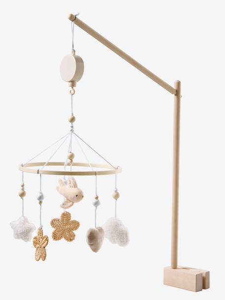 Mobile musical en bois et rotin beige 1 - vertbaudet enfant 
