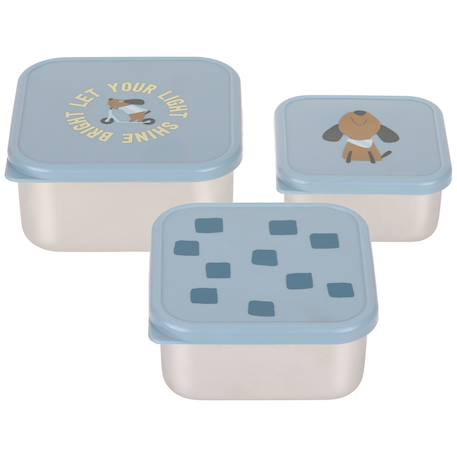 Lot de 3 petites boîtes à goûter inox pattern part Blue 1 - vertbaudet enfant 