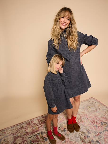 Robe léopard capsule famille denim gris 1 - vertbaudet enfant 