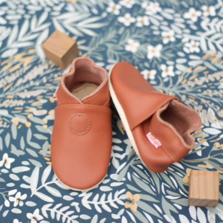 Chaussons bébé cuir souple uni Marron 3 - vertbaudet enfant 