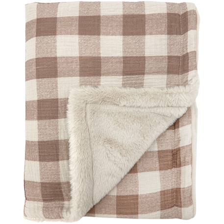 Couverture polaire vichy caramel (110 x 80 cm) Ecru, marron 1 - vertbaudet enfant 