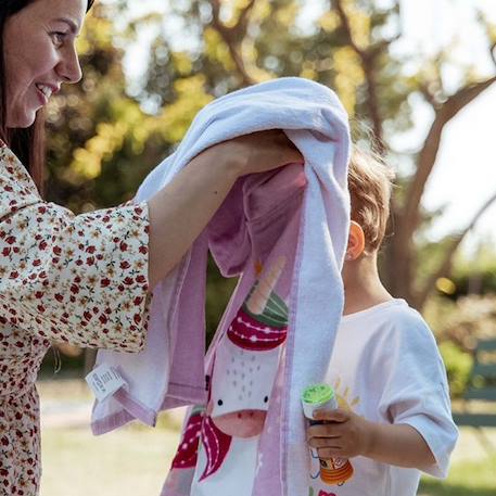 Poncho de bain enfant à capuche en coton animaux Bleu+Orange+Rose+Vert paon 12 - vertbaudet enfant 