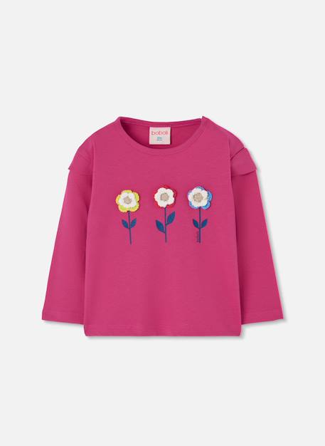 T-shirt fille en maille broderie fleurs Violet 1 - vertbaudet enfant 