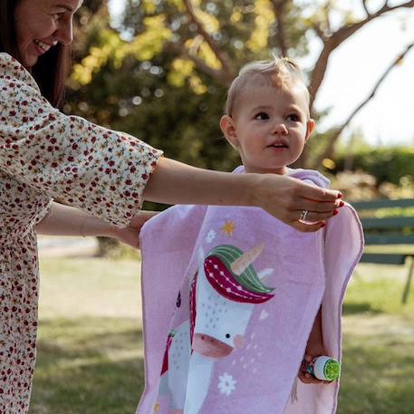 Poncho de bain enfant à capuche en coton animaux Bleu+Orange+Rose+Vert paon 10 - vertbaudet enfant 
