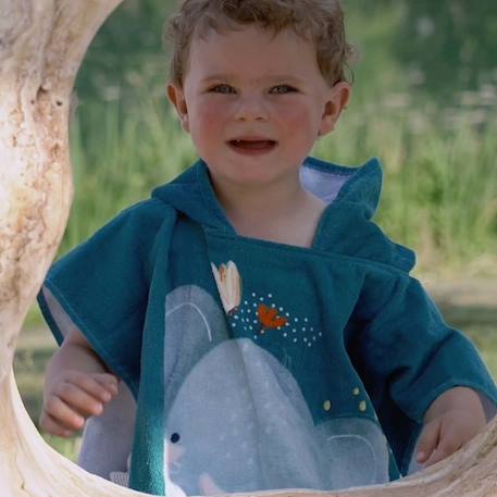 Poncho de bain enfant à capuche en coton animaux Bleu+Orange+Rose+Vert paon 3 - vertbaudet enfant 
