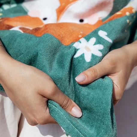 Poncho de bain enfant à capuche en coton animaux Bleu+Orange+Rose+Vert paon 15 - vertbaudet enfant 