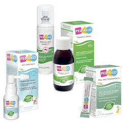 Puériculture-Petite parapharmacie-Box vacances enfant transport  piqûres oreilles transit 4 produits