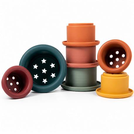 Gobelets empilables en silicone bébé jeu d'éveil et de bain Terracotta 1 - vertbaudet enfant 