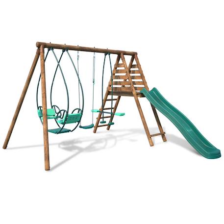 Portique en bois rond 3 agrès avec face à face et toboggan nigel Marron 3 - vertbaudet enfant 