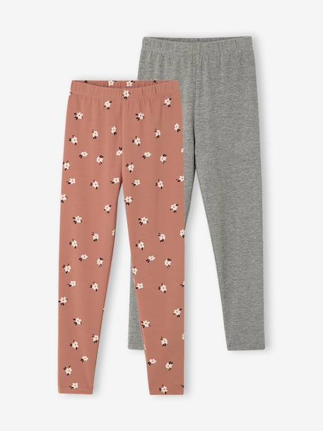 Lot de 2 leggings fille Basics beige+bleu nuit+bois de rose+gris foncé+indigo+kaki+vert sauge 13 - vertbaudet enfant 